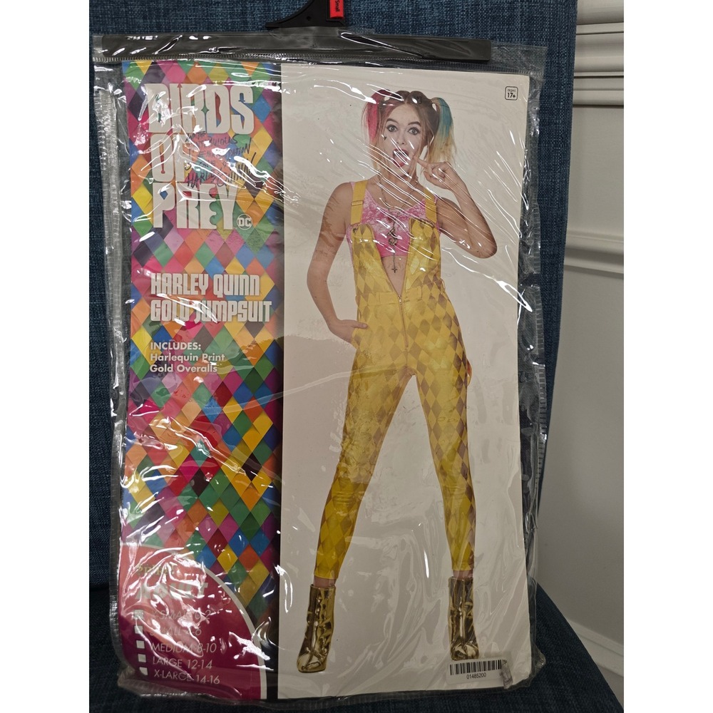Spirit Halloween Harley Quinn Gold Jumpsuit Birds of Prey Costume Adult XS 0-2